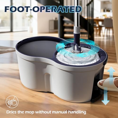 Spin Mop and Bucket Set,Masthome EasyWring Microfiber Spin Mop with 3 Mop Pads,Pedal Spinning Mops and Bucket with Wringer Set for Floor Cleaning - Home & Office Suitable - color: Dark Blue