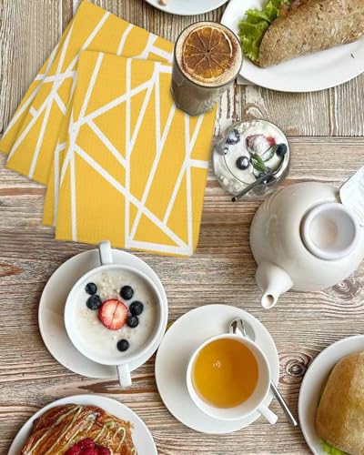 Modern Yellow, Hand Towels Set, Waffle Weave Kitchen Towels 4 Pieces, Microfiber Hair Face Bath Tea Towel Absorbent Quick Drying Cleaning Dish Cloths, White Minimalist Geometric Stripes 15.7"x23.6" - size: 4PCS,15.7"x23.6"
