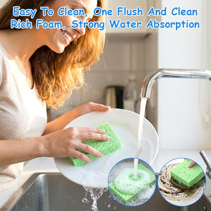 10 Pcs Cellulose Kitchen Sponges, Natural Compressed Sponges Reusable Non Scratch Sponge for Kitchen Dish Washing Bathroom Cars Cut-Outs DIY Scrub Sponge for Cleaning