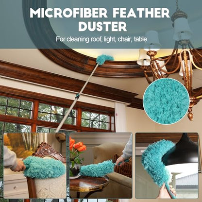TelesPro 36 Foot High Reach Duster Kit with 7-30FT Extension Pole High Ceiling Dusting and Window Cleaning Kit with Telescopic Pole Window Washer&Squeegee,Cobweb Duster,Fan Duster and Feather Duster - size: 30 FT