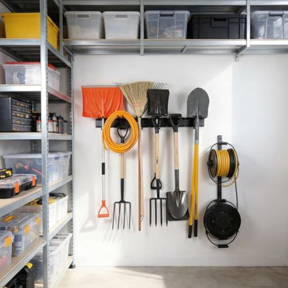 Aking Ace Garage Tool Organizer Wall Mount, 48-Inch Heavy Duty Garden Tool Rack for Shed, Holds 350lbs, Adjustable Storage Hanger for Shovel, Rake, and Power Tools - size: 3 Rail 6 Double Hooks