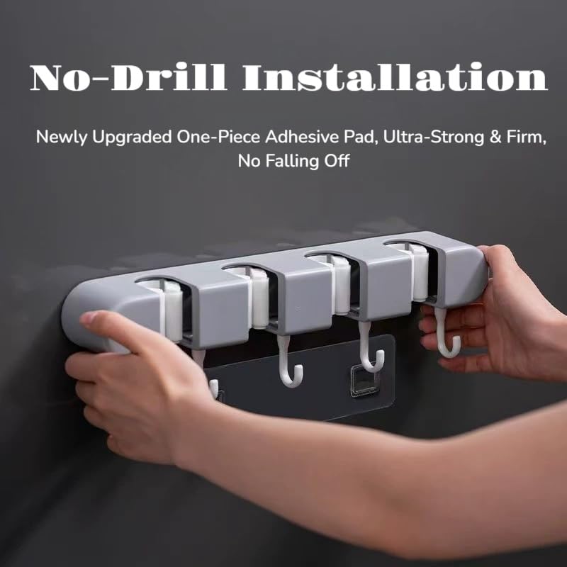 Broom Mop Holder Wall Mount Heavy Duty Tool Organizer for Home Kitchen Garage Bathroom with 4 Racks 5 Hooks