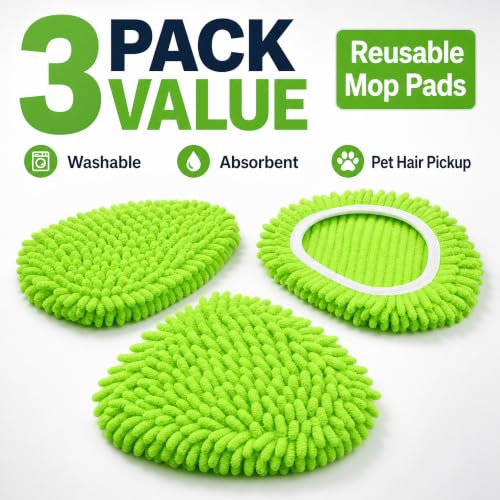 3 Pack Chenille Microfiber Mop Head Covers Compatible with O-Cedar Triangle Mops, Reusable Washable Mop Pad Refills, Replacement for Hardwood, Tile, Laminate & Vinyl Floors