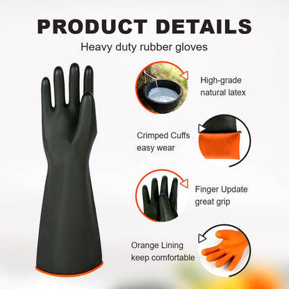 North Tower Heavy-Duty Latex Chemical Resistant Gloves - Reusable Long Rubber Dishwashing Gloves with Forearm Protection for Men - Waterproof, Industrial Safety Gear,18“，1 Pair - size: 18“