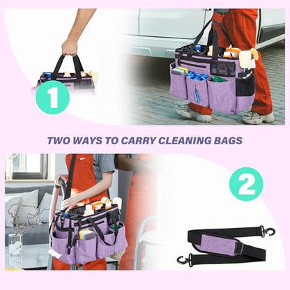 IBVIVIC Wearable Cleaning Caddy Bag for Cleaning Supplies,Large Capacity Cleaning Organizer Purple