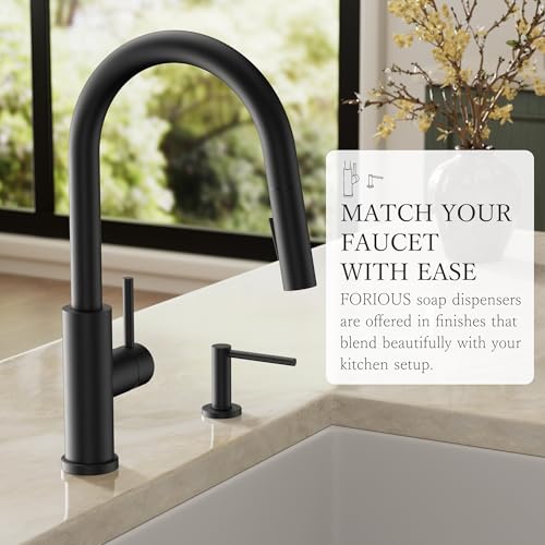 FORIOUS Soap Dispenser for Kitchen Sink, Black Stainless Steel Liquid Dish Soap Dispenser Pump with Top Refill 17oz Soap Bottle, Built in Sink Lotion Dispenser for Kitchen Countertop - color: Matte Black