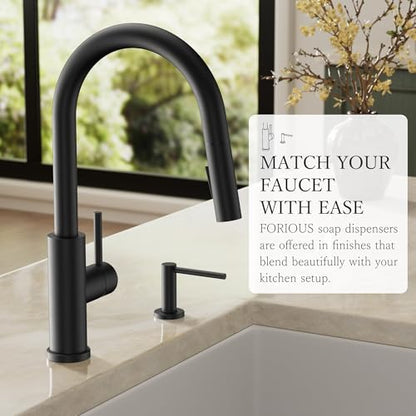FORIOUS Soap Dispenser for Kitchen Sink, Black Stainless Steel Liquid Dish Soap Dispenser Pump with Top Refill 17oz Soap Bottle, Built in Sink Lotion Dispenser for Kitchen Countertop - color: Matte Black
