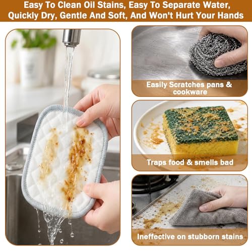 Double Side Non Scratch Wire Dishcloth, 4 Pcs Multipurpose Wire Dishwashing Rags, Wires Mesh Cleaning Cloth for Wet and Dry Cleaning, Reusable Metal Wash Cloth for Kitchen, Pots, Pans, Stove, Sinks