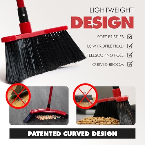 Da Vinci Angle Broom with Dustpan Combo Set – 16" Curved Head, 52" Adjustable Telescopic Handle, Soft PVC Bristles, Indoor Outdoor Broom and Dustpan Set for Kitchen, Pet Hair, Dust & Debris
