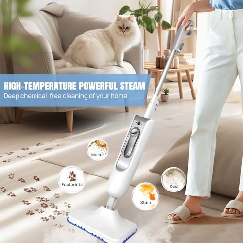 1500W Electric Power Steam Cleaner Mop for Tile and Grout, Floor Steamer with 13.5oz Water Tank, 16ft Long Cord, 2 Steam Levels, Lightweight Mop Steamer for Hardwood, Marble, Stone, Floor Cleaning