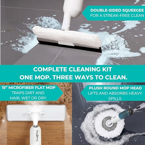 True & Tidy MP-360 Microfiber Mop Pad Replacement Set for SPRAY-360 Spray Mop, Includes Round Pad, Flat Pad & Squeegee Pad, Reusable & Machine Washable Up to 100X, 4 Sets
