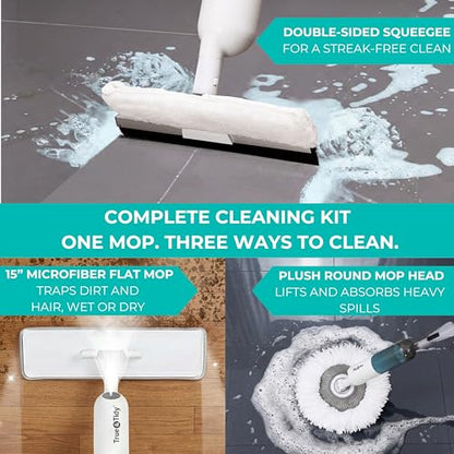 True & Tidy MP-360 Microfiber Mop Pad Replacement Set for SPRAY-360 Spray Mop, Includes Round Pad, Flat Pad & Squeegee Pad, Reusable & Machine Washable Up to 100X, 4 Sets