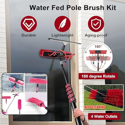 AHWEKR 18ft Water Fed Pole Kit, Rotatable Solar Panel Cleaning Brush & Squeegee, 2 Dusting Brushes, Extendable Black Lightweight Pole for Roof Window,55cm Brush Head - color: 55cm Brush Head, size: 18ft（5.4m）