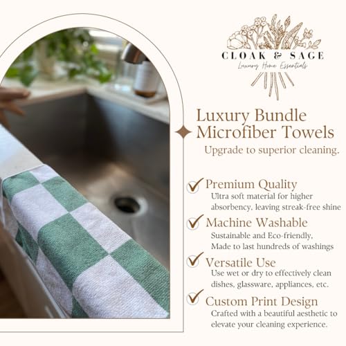 Microfiber Cleaning Cloths 13x13 – Lint-Free, Streak-Free Reusable Towels for Kitchen, Glass, Bathroom & Car | Cloak & Sage - color: Sage