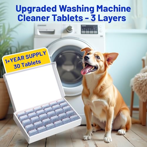 Washing Machine Cleaner Tablets Ultra - Designed for Pet Owners, Removes Residue, Grime & Odors, with Mold Cleaning Gel&Brush, Compatible with HE, Top&Front Load, 30 Tablets-12+ Month Supply - color: Colorful 32 Pack