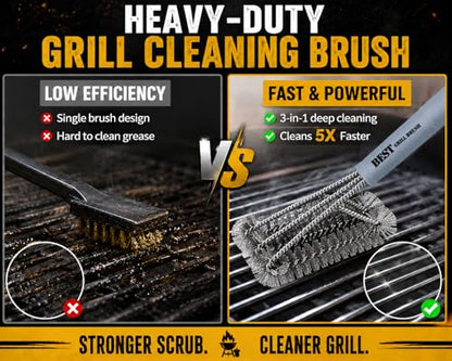 Best BBQ Grill Brush Stainless Steel 18" Barbecue Cleaning Brush w/Wire Bristles & Soft Comfortable Handle - Perfect Cleaner & Scraper for Grill Cooking Grates
