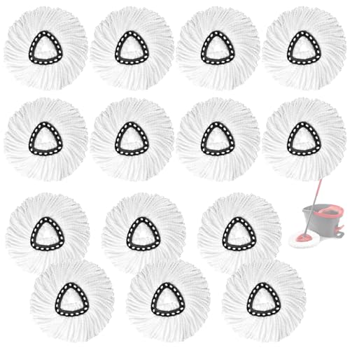14Pack Spin Mop Replacement Heads,Spinning Mop Replace Head for Floor Cleaning, 100% Microfiber Mop Head Replacement Compatible with Triangle Spin Mop Refill for Easy Wring Mop,White - size: 14Pack