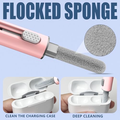 【1 Pack】 Cleaner Kit for Apple Airpods 4 Earbuds,Cleaning Kit Pen Shape with Soft Brush Flocking Sponge Tool for Bluetooth Earphones Headphones Charging Case,Phone,Camera and Computer(Pink) - color: B3-Pink