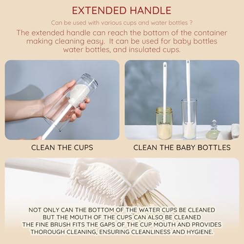 4PCS 360° Flexible Silicone Bottle Brush with Long Handle Soft Bristle Baby Bottle Brush Cleaner for Narrow Neck Water Bottles Straws Jars Deep Cleaning Brush Set 2025 New Bottle Cleaning Brush