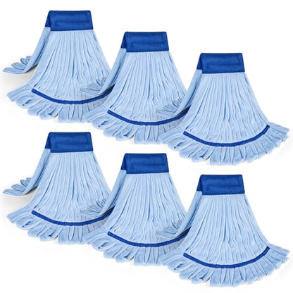Large Microfiber Tube Mop Heads,Tube Wet Mop Refill (6 inch),Blue Heavy Duty Industrial Wet Mop Head Refill, Highly Absorbent,Commercial Mop Head Replacement,Machine Washable,Hardwood Floors(6)