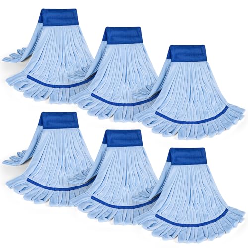Large Microfiber Tube Mop Heads,Tube Wet Mop Refill (6 inch),Blue Heavy Duty Industrial Wet Mop Head Refill, Highly Absorbent,Commercial Mop Head Replacement,Machine Washable,Hardwood Floors(6)