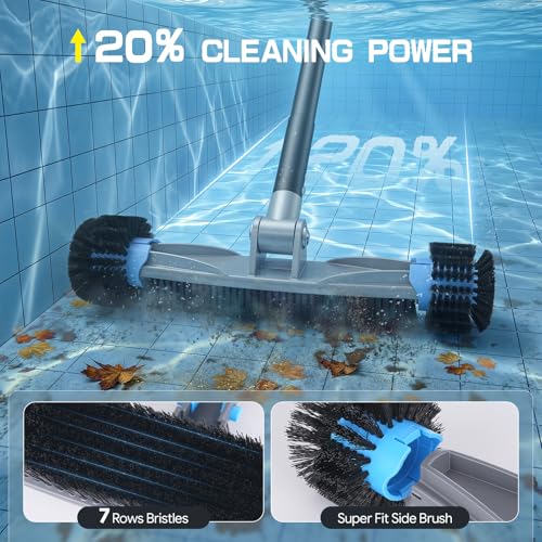 UIRWAY 3-in-1 Deluxe Swimming Pool Cleaning Kit - Includes Upgrade Heavy Duty Triangular Pool Vacuum Head, Detachable Brush, Deep Leaf Skimmer Net Inground & Above Ground Pools Cleaning(No Pole) - size: 13.5" Vacuum Head