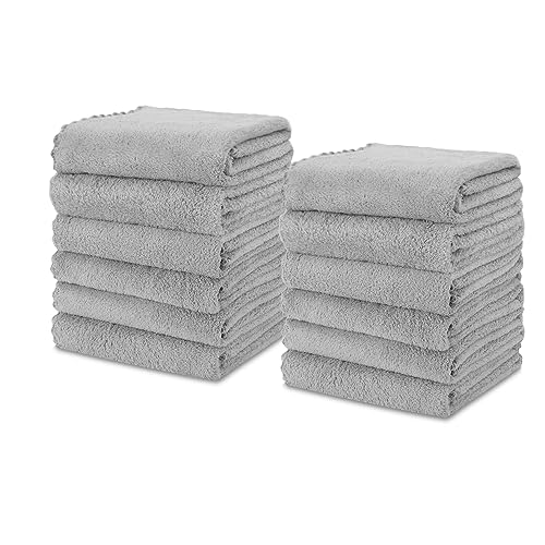 kimteny 12 Pack Microfiber Kitchen Dish Towel, 28 x 13 Inch Reusable Cleaning Cloth, 300 GSM Absorbent Towel for Dishes, Countertops & Sink (13x28-12 Pack, Grey) - color: Grey, size: 13x28 - 12 Pack