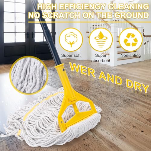 Commercial Mop with 3 Extra Large Replacement Heads,59" Long Handle Heavy Duty Industrial Mops for Floor Cleaning,Looped-End String Wet Cotton Mop for Home,Kitchen,Office,Garage,Concrete/Tile Floor - size: Large