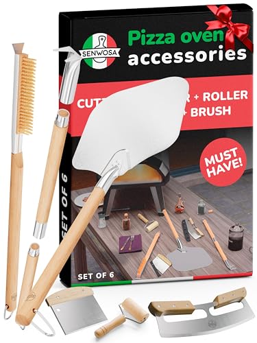 Senwosa Premium Pizza Oven Accessories Kit - 6-Piece Set for Home Pizza Making: Includes Pizza Peel, Oven Brush, Bubble Popper Turner, Rocker Cutter, Dough Roller & Scraper - size: Set of 6