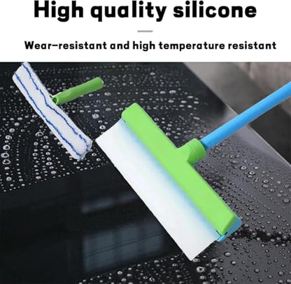 Byblix Window Squeegee, Byblix Recyclable Silicone Window Squeegee Kit, 3 in 1 Window Cleaning Scraper with Silicone Squeegee Microfiber Scrubber (Blue*2) - color: Blue*2