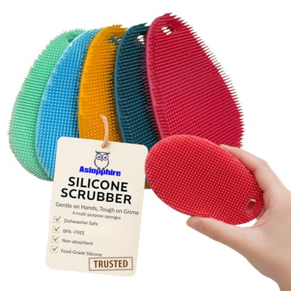 Silicone Sponge Dish Scrubber - Food Grade and Housecleaning - BPA Free Silicone Kitchen Scrubber [5 Pack Ovals Summer] - color: Summer