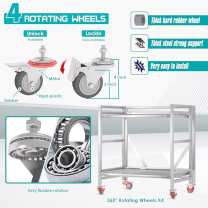 2 Shelf Rolling Cart with Wheels, 660lbs Capacity Collapsible Steel Rolling Utility Cart, Heavy-Duty Foldable Hand Truck, Metal Storage Carts with Handle for Groceries, Warehouse (36" Lx26 W) - color: Net 660lbs Capacity