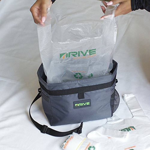 Drive Auto Car Trash Can - Leakproof, Hanging Garbage Bin with Black Adjustable Strap and Trash Bags - Truck & Car Accessories for Men and Women - 2-Pack