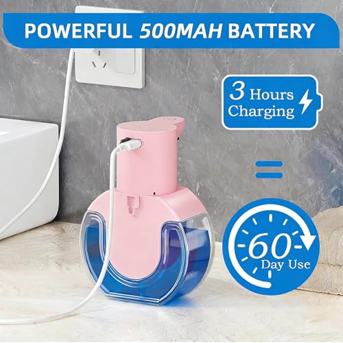 Automatic Soap Dispenser Touchless,Rechargeable Foaming Soap Dispenser,15oz/420ml Smart Hand Soap Dispensers,4-Level Adjustable,Wall Mount for Bathroom Kitchen Dish Soap,Hands-Free (Pink) - color: Pink, style: Foam