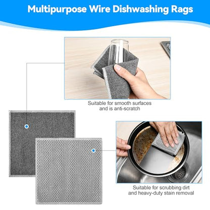 Stainless Steel Scrubber and Cleaning Rags - Non Scratch Wire Dishcloth for Washing Dishes, Durable Steel Wool Scrubber and Kitchen Dish Towels (New 6pcs) - size: New 6pcs