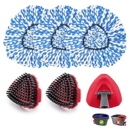 Mop Heads Replacements for O-Cedar RinseClean 2-Tank Spin Mop, Mop Replace Head for O Cedar, Spin Mop Heads for Ocedar Includes 3 Pack Mop Refills, 2 Upgrade Scrub Brush, 1 Mop Base for O-Cedar Mop - size: for ocedar rinseclean 2-tank