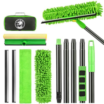4-in-1 Window Cleaning Kit with Storage Bag, 79'' Window Squeegee Cleaner Tool with Extension Pole, Professional Window Washing Equipment for Home, Outdoor Windows, Glass, Shower, Commercial