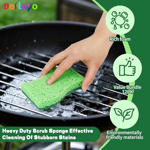 12 Count Heavy Duty Scrub Sponges,Long Lasting Cleaning Sponges for Cleaning Kitchen and Household, Dishes,Dual Sided Kitchen Sponges for Non-Coated Cookware-Green - color: Green-12
