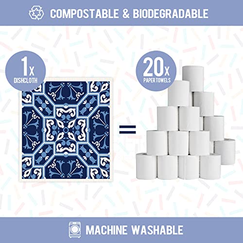 Swedish Dish Clothes Pack of 6, Reusable, Absorbent Hand Towels for Kitchen, Bathroom and Cleaning Counters - Blue Cellulose Sponge Cloth - color: Blue