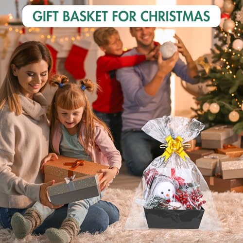AFOROEOA 6PACK Black Baskets For Gifts Empty, 10x12”Thick Black Gift Basket with 6 Bows 6 Bags Empty Gift Baskets for Christmas Thanksgiving Wedding Birthday Party Wrapping Gift - color: 6PACK Black