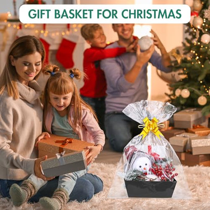 AFOROEOA 6PACK Black Baskets For Gifts Empty, 10x12”Thick Black Gift Basket with 6 Bows 6 Bags Empty Gift Baskets for Christmas Thanksgiving Wedding Birthday Party Wrapping Gift - color: 6PACK Black