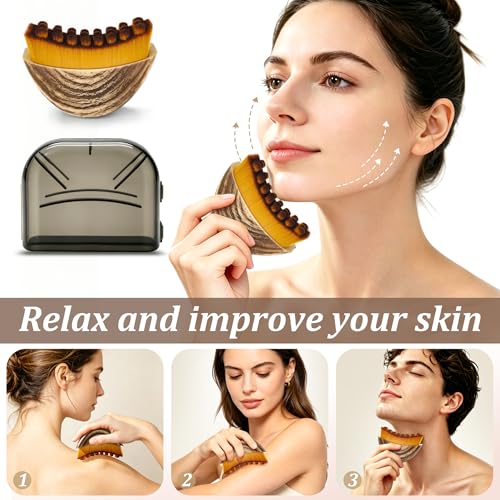 Silicone Back/Body/Face Scrubber & Lymphatic Contour Face Brush Set 4PCS, 13.4'' Soft Back Scrubber, 360° Anti-Slip Bath Glove, Unique Side-bristled Face Scrubber for All-Round Cleaning(Blue) - color: Blue*4