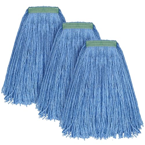 Matthew Cleaning 16oz 3Pack Cotton Floor Mop,Cotton Looped-Open String Heavy Duty String Refills, Universal Headband Blend ,Mop Head Replacement for Home, Industrial and Commercial Use(Blue) - color: Blue, size: 16oz 3 Pack