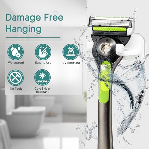 Hook LAB Strong Adhesive Shower Razor Holder, 2-Pack, Removable & Reusable Waterproof Hooks for Bathroom, Kitchen, Towels & Accessories – White - color: White - Extra Hold