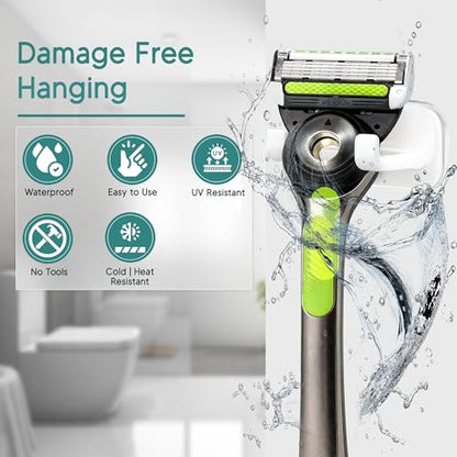 Hook LAB Strong Adhesive Shower Razor Holder, 2-Pack, Removable & Reusable Waterproof Hooks for Bathroom, Kitchen, Towels & Accessories – White - color: White - Extra Hold