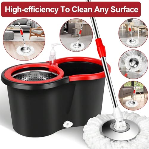 360° Spin Mop & Bucket System – 20QT Floor Cleaning Set with 3 Microfiber Mop Heads & 61" Adjustable Stainless Steel Handle for Effortless, Streak-Free Cleaning-Blue - color: Blue