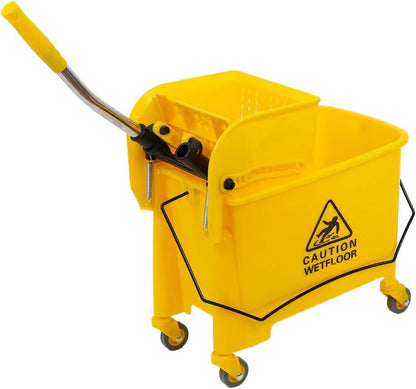 Industrial Mop Bucket with Wringer, Basics Side Press 5.28 Gallon Commercial Mop Bucket with Wheels Yellow Color Combo Bucket for Home Cleaning (Yellow)