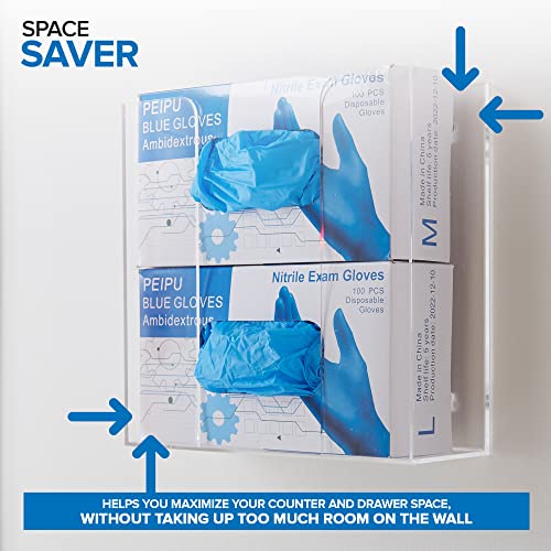 Stock Your Home Double Acrylic Gloves Dispenser, Tissue Box Shelf, Glove Holder Wall Mount, for Kitchen, Cleaning Closet, Lab, Exam, Office - size: 1 Count, style: Double Stack