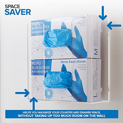 Stock Your Home Double Acrylic Gloves Dispenser (2 Pack) Tissue Box Shelf, Glove Holder Wall Mount, For Kitchen, Cleaning Closet, Exam, Office - size: 2 Count, style: Double Stack