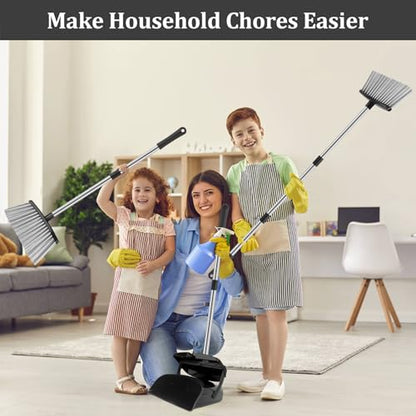 Broom and Dustpan Set, 51" Long Handle Broom with Dustpan Combo Set, Windproof Standing Dust pan with Self-Cleaning Teeth, Household Set Sweep Kitchen Office Lobby Pet Room - color: Black